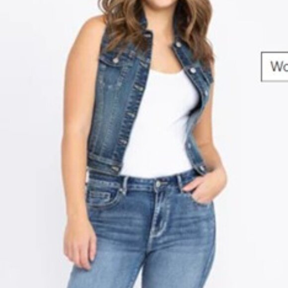 cropped sleeveless denim vest  women size med BEAUTIFUL - Picture 4 of 15